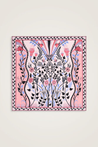 Kelebek Pembe Krep İpek Eşarp 140x140 - Imannoor (2)