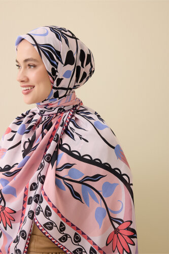 Kelebek Pembe Krep İpek Eşarp 140x140 - Imannoor (1)