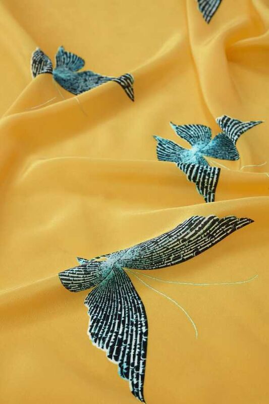 Kelebek Sarı İpek Şal 80x200 - 3