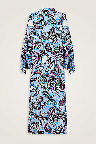 Keşmir Kol Detaylı Turkuaz Tivil İpek Gömlek Elbise - Imannoor (4)