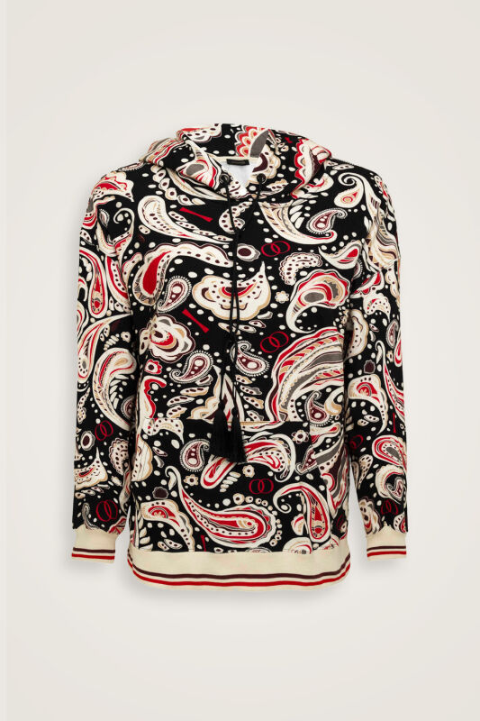 Keşmir Siyah-Bej Üç İplik Kapşonlu Eşofman Üstü - 2