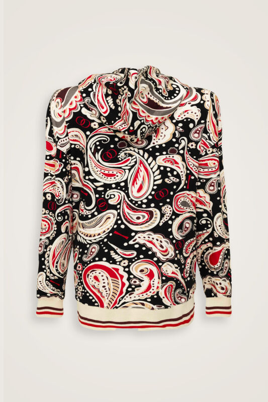 Keşmir Siyah-Bej Üç İplik Kapşonlu Eşofman Üstü - 4