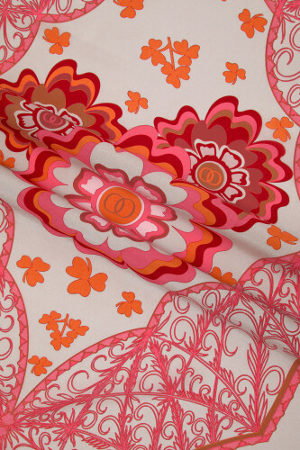 Key Hole Silk Shawl Coral - 4