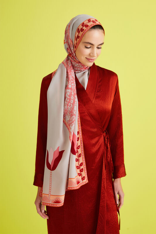 Key Hole Silk Shawl Coral - 5