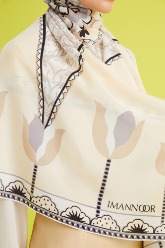 Key Hole Silk Shawl Beige - 3