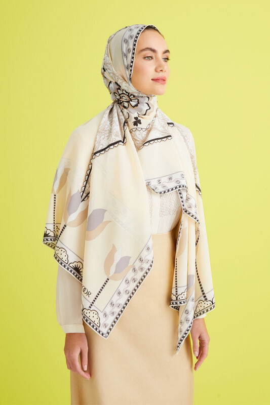 Key Hole Silk Shawl Beige - 5