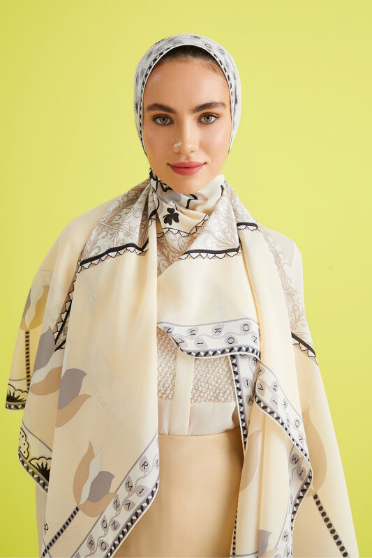 Key Hole Silk Shawl Beige - 1