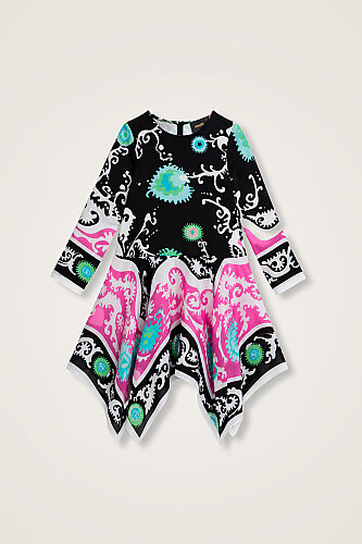 Kids Life Black-Pink Cotton Floss Asymmetrical Dress - Imannoor