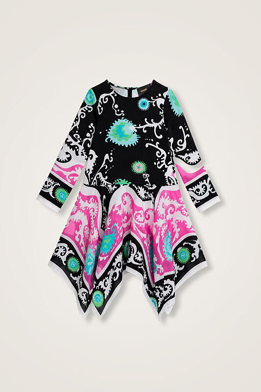 Kids Life Black-Pink Cotton Floss Asymmetrical Dress - 1