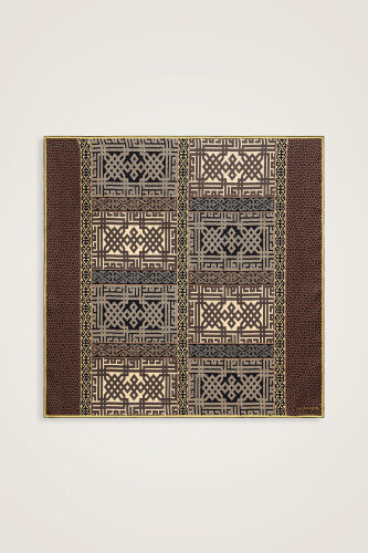 Kilim Bej-Turuncu Çift Taraflı Tivil İpek Eşarp 90x90 - Imannoor (2)