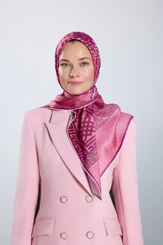 Kilim Gray-Pink Double Sided Twill Silk Scarf - 1