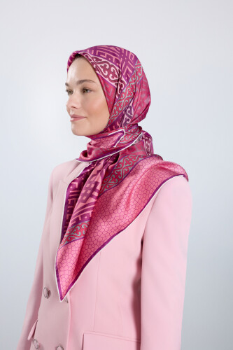 Kilim Gray-Pink Double Sided Twill Silk Scarf - 5