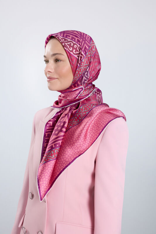 Kilim Gray-Pink Double Sided Twill Silk Scarf - 5