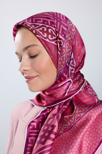 Kilim Gray-Pink Double Sided Twill Silk Scarf - 3