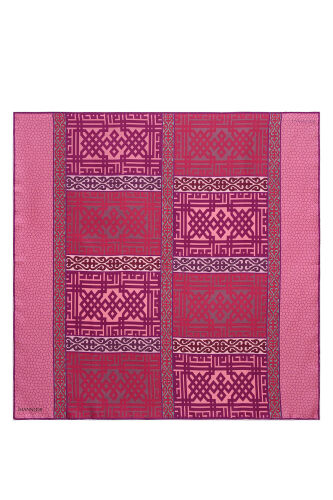 Kilim Gri-Pembe Çift Taraflı Tivil İpek Eşarp 90x90 - 2