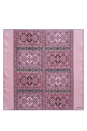 Kilim Gri-Pembe Çift Taraflı Tivil İpek Eşarp 90x90 - 1