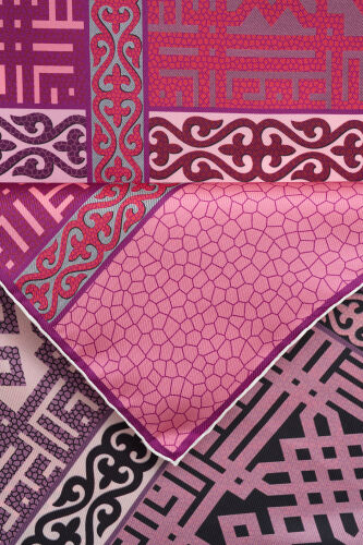 Kilim Gri-Pembe Çift Taraflı Tivil İpek Eşarp 90x90 - 3