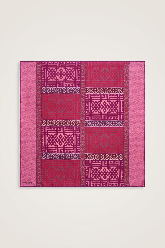 Kilim Gri-Pembe Çift Taraflı Tivil İpek Eşarp 90x90 - 2