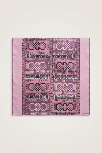 Kilim Gri-Pembe Çift Taraflı Tivil İpek Eşarp 90x90 - Imannoor (3)