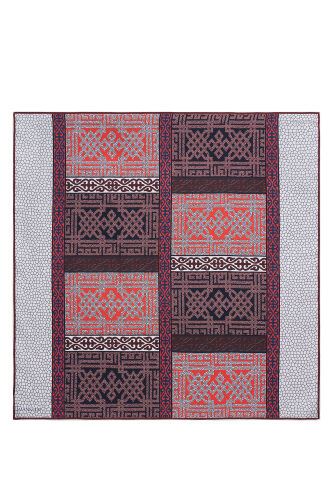 Kilim Kırmızı-Mavi Çift Taraflı Tivil İpek Eşarp 90x90 