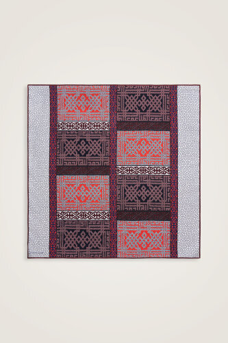 Kilim Kırmızı-Mavi Çift Taraflı Tivil İpek Eşarp 90x90 - 2