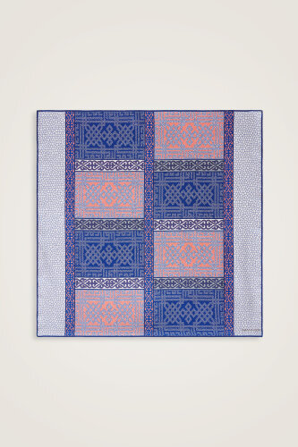 Kilim Kırmızı-Mavi Çift Taraflı Tivil İpek Eşarp 90x90 - 3