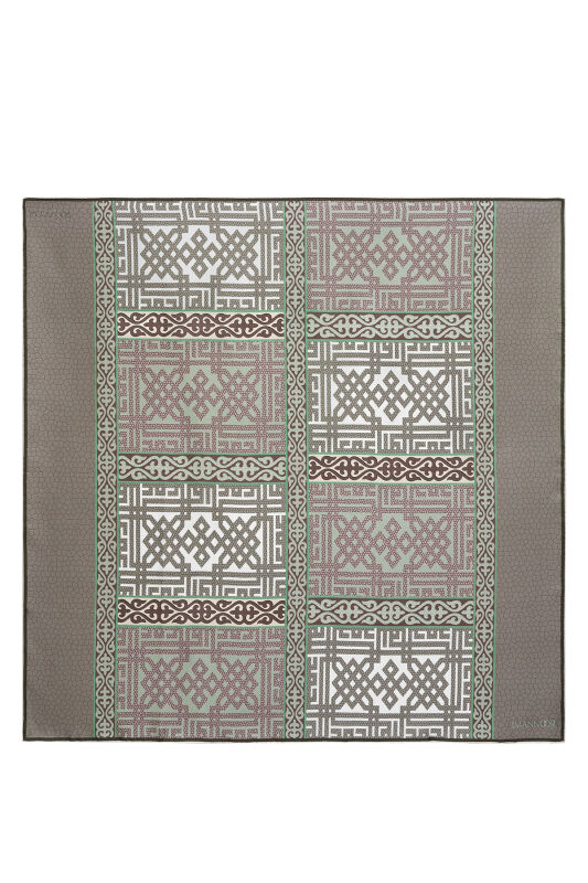 Kilim Yeşil-Bej Çift Taraflı Tivil İpek Eşarp 90x90 - 2