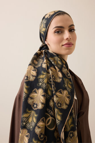 Kır Çiçeği Kahve Pamuk İpek Şal 70x210 - 6