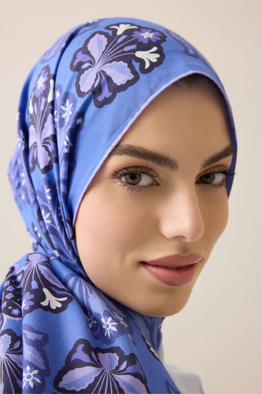 Kır Çiçeği Mor-Denim Pamuk İpek Şal 70x210 - 3