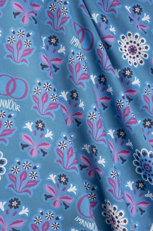 Kır Çiçeği Pembe-Turkuaz Pamuk İpek Şal 70x210 - 4