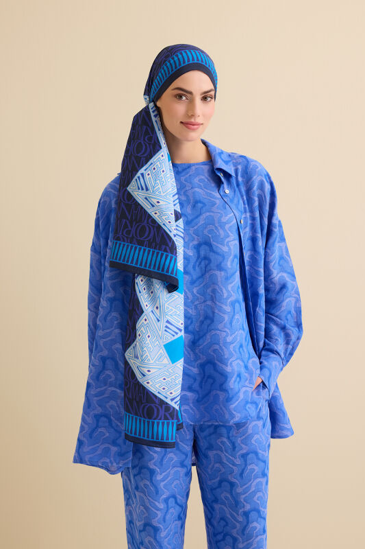 Kite Navy Blue Cotton Silk Shawl - 5