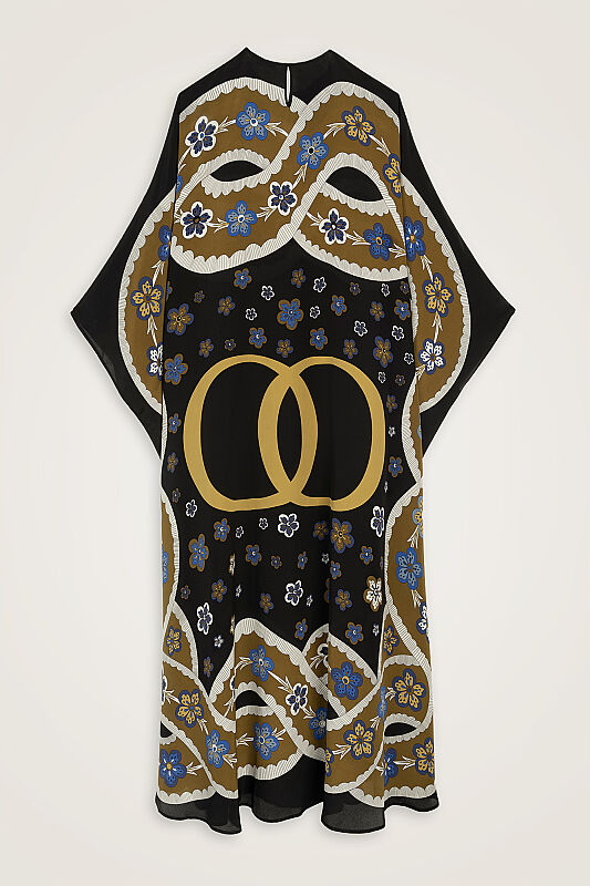 Knitted Black Crepe Silk Kaftan - 6