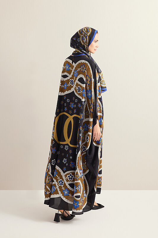 Knitted Black Crepe Silk Kaftan - 7