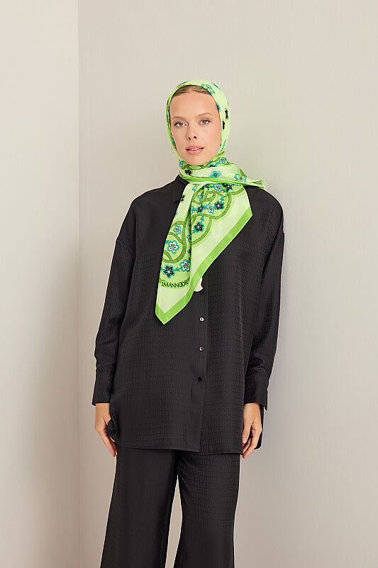 Knitted Green Floss Cotton Scarf - 3