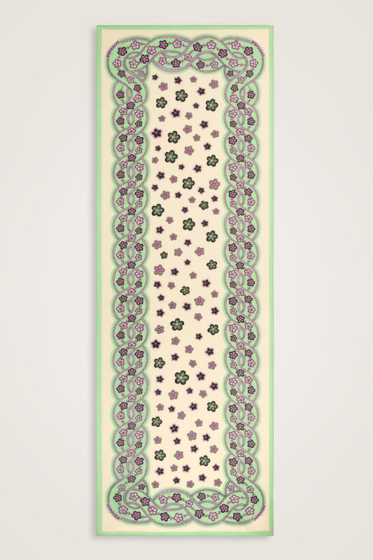 Knitted Green-Lilac Floss Cotton Scarf - 1