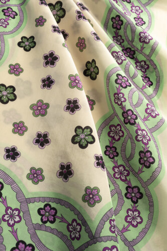 Knitted Green-Lilac Floss Cotton Scarf - 2