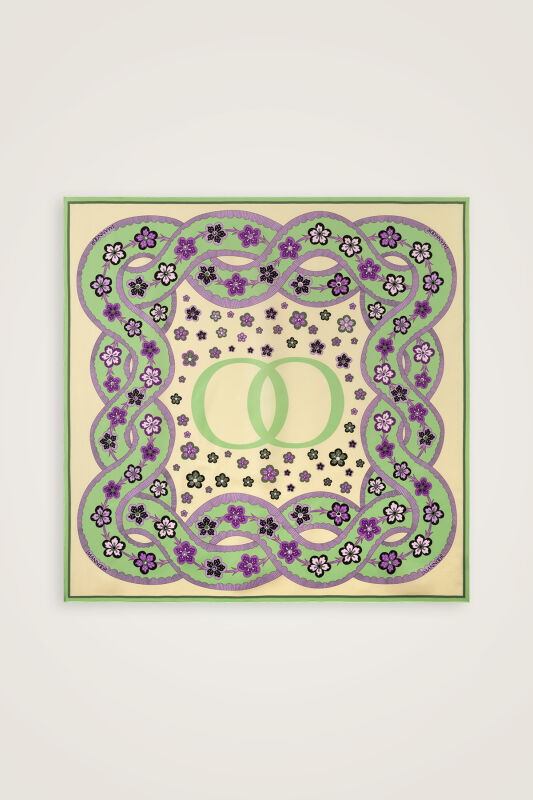 Knitted Green-Lilac Twill Silk Scarf 90x90 - 2