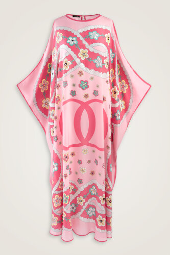 Knitted Pink Crepe Silk Kaftan 