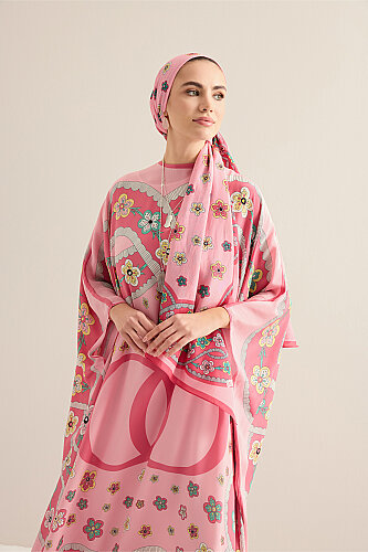Knitted Pink Crepe Silk Kaftan - 3