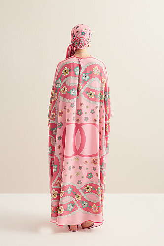 Knitted Pink Crepe Silk Kaftan - 7