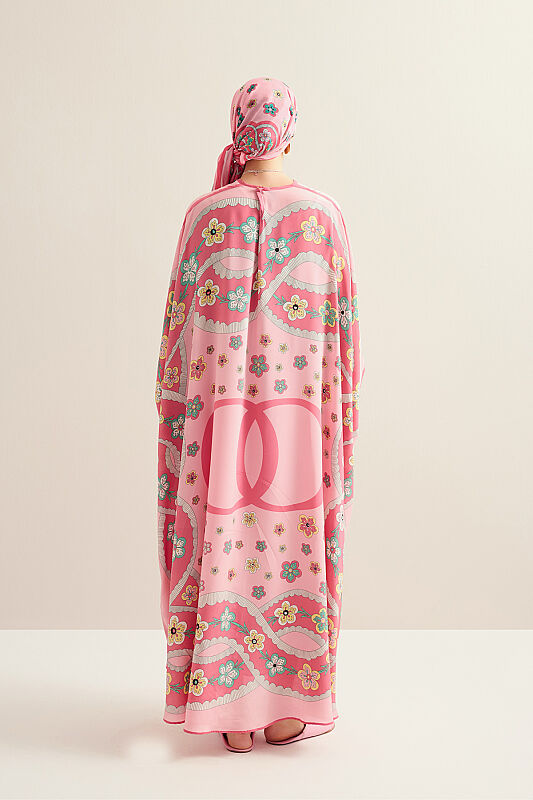 Knitted Pink Crepe Silk Kaftan - 7