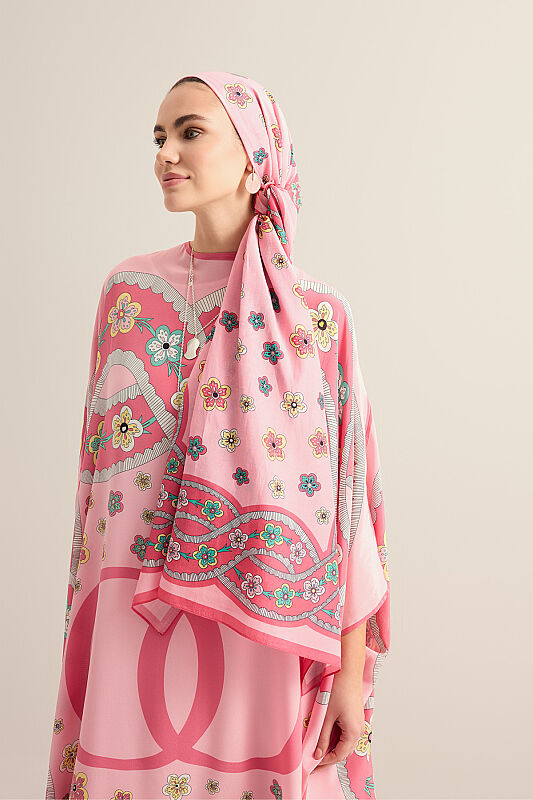 Knitted Pink Floss Cotton Scarf - 1