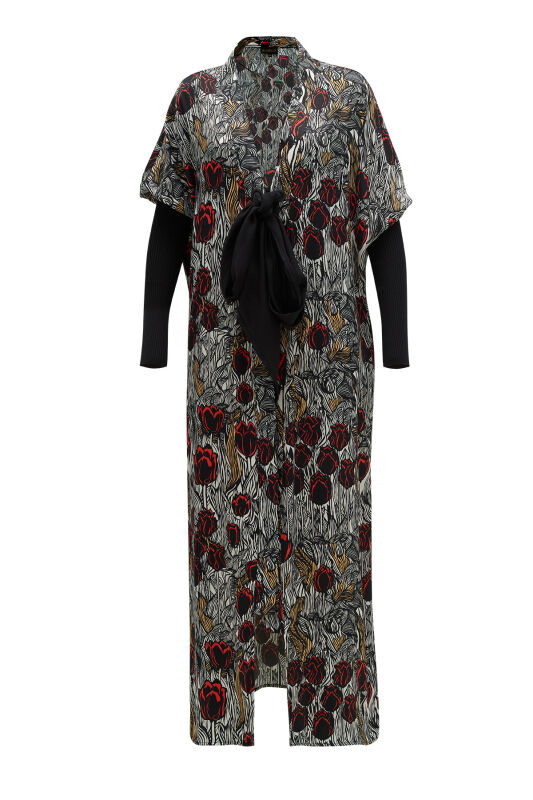 Knitted Sleeve Kimono Black - 1