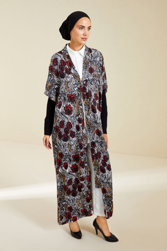 Knitted Sleeve Kimono Black - 2