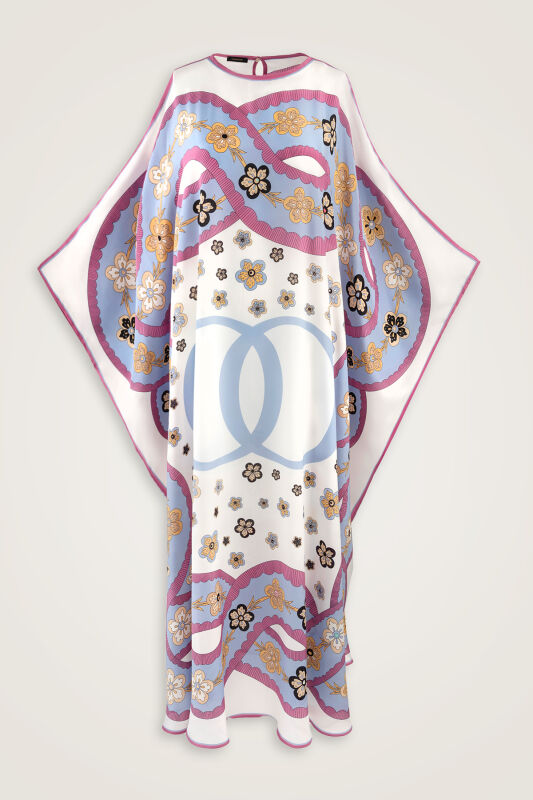 Knitted White Crepe Silk Kaftan - 1