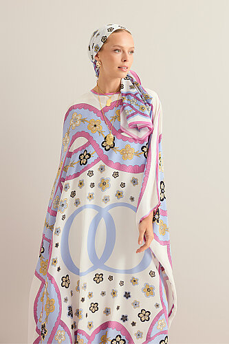 Knitted White Crepe Silk Kaftan - 5