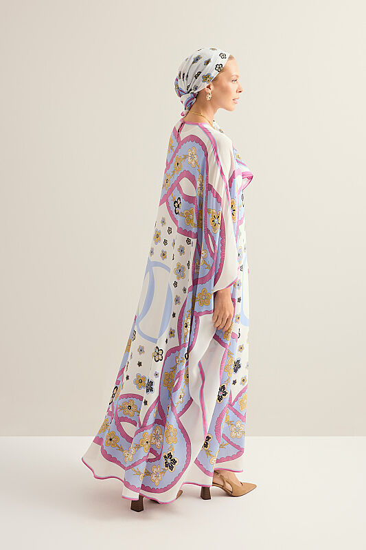Knitted White Crepe Silk Kaftan - 7