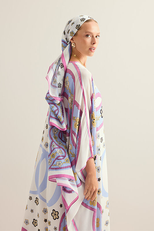 Knitted White Crepe Silk Kaftan - 8