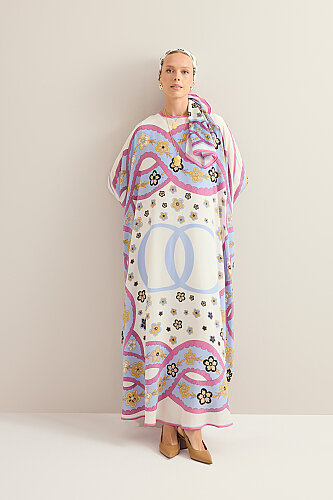 Knitted White Crepe Silk Kaftan - 3