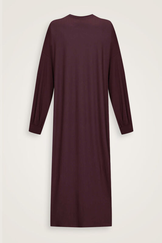  Kol Ağzı Ribana Bordo Penye Elbise - 2